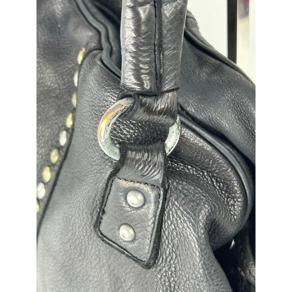 Designer Inspired‎ Large Soft Pebble Leather Satchel Black Double Handle Studded